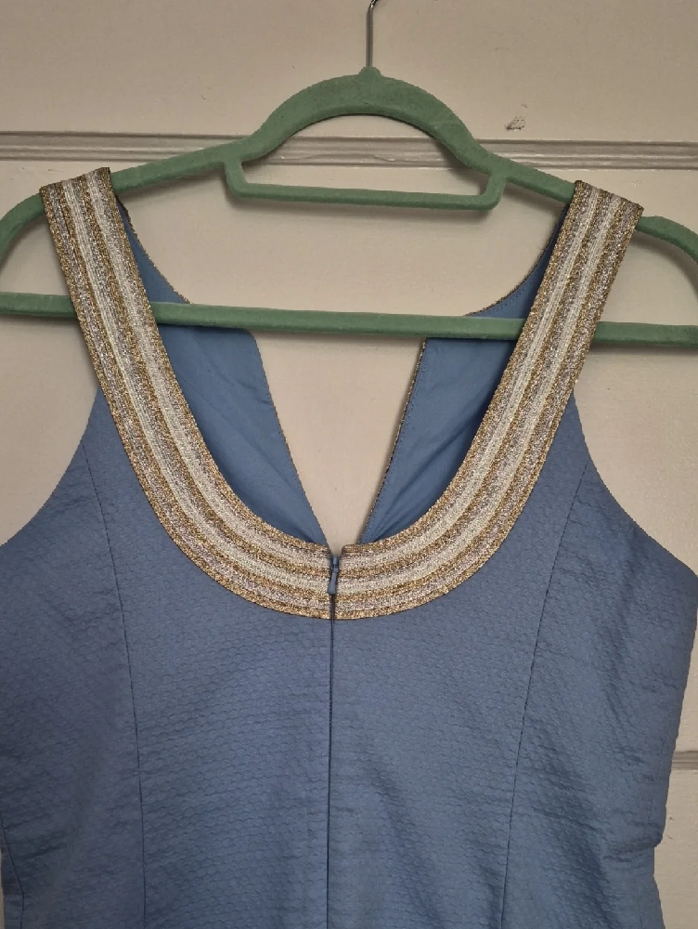 Lilly Pulitzer Powder Blue Sheath Dress with Gold Beaded V-Neck Size 4 - Picture 14 of 16